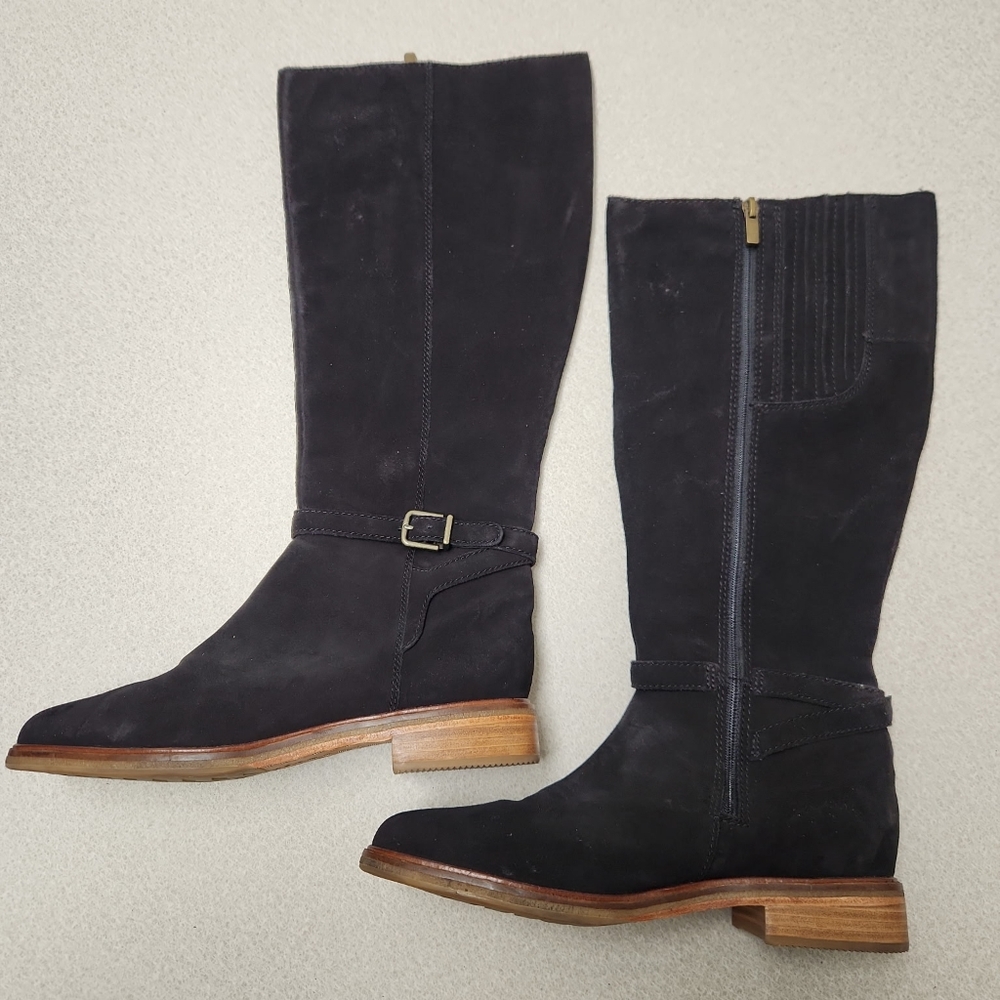 Clarks Clarkdale Clad Black Suede Riding Tall Boots Womens Size 9M